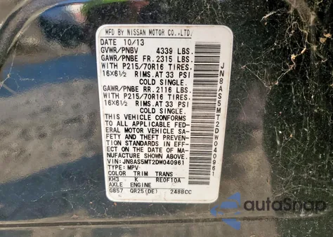 2013 Nissan Rogue S from USA, damaged, VIN JN8AS5MT2DW040961